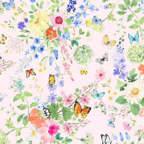 Sunlit Sonnet Bouquets Large Wildflower & Butterfly Bouquets Lt. Pink Y4863-41 Quilting Fabric