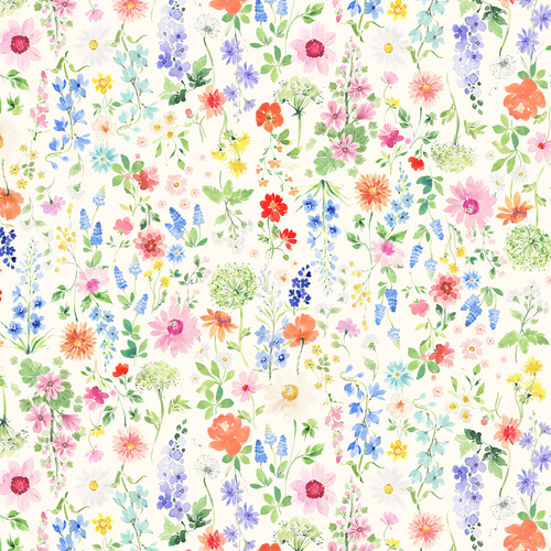 Sunlit Sonnet Botanical Watercolour Wildflower Botanical Lt. Cream Y4864-2 Quilting Fabric