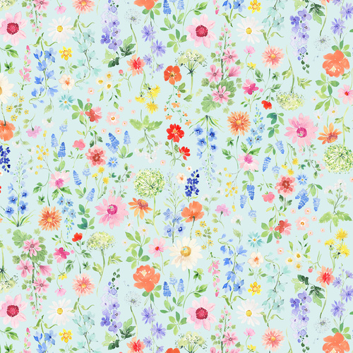 Sunlit Sonnet Botanical Watercolour Wildflower Botanical Lt. Blue Y4864-29 Quilting Fabric
