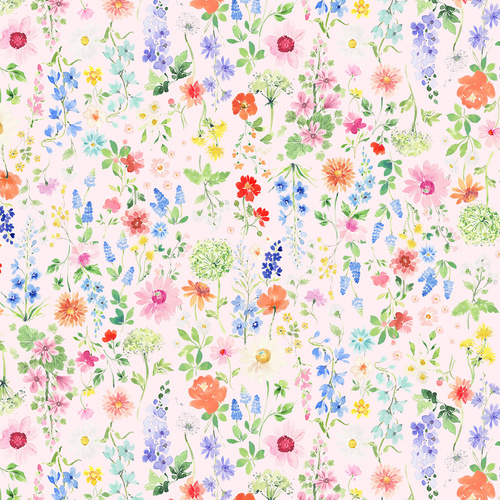 Sunlit Sonnet Botanical Watercolour Wildflower Botanical Lt. Pink Y4864-41 Quilting Fabric