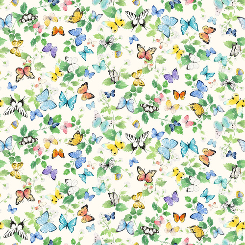 Sunlit Sonnet Butterfly Garden Tossed Butterflies & Greenery Lt. Cream Y4865-2 Quilting Fabric