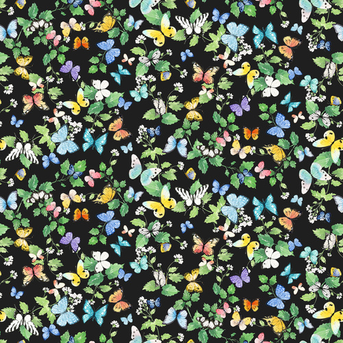 Sunlit Sonnet Butterfly Garden Tossed Butterflies & Greenery Black Y4865-3 Quilting Fabric