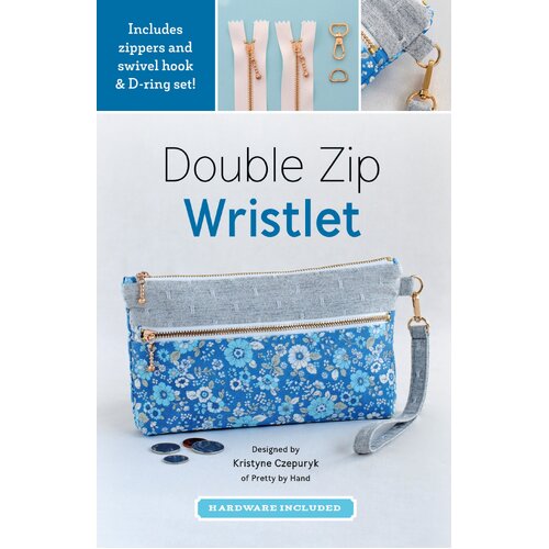 Double Zip Wristlet Zippered Pouch Pattern Kit includes two 8" zippers