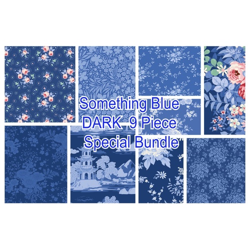 Tilda Something Blue – 9 Piece FAT QUARTER Dark Blue Main Fabric Special Bundle