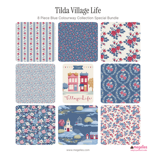 Tilda Village Life 8 Piece Blue Colourway Collection Special Bundle - Pre-Order
