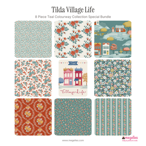 Tilda Village Life 8 Piece Teal Colourway Collection Special Bundle - Pre-Order