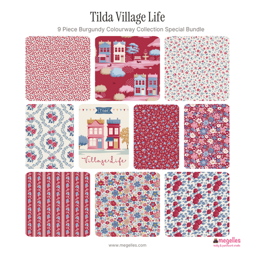 Tilda Village Life 9 Piece Burgundy Colourway Collection Special Bundle - Pre-Order